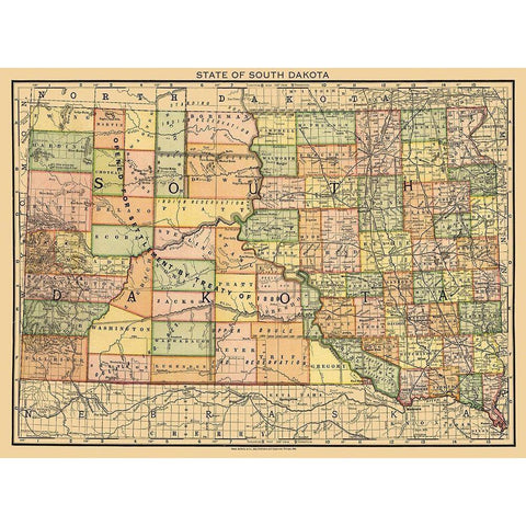 South Dakota - Rand McNally 1892 Gold Ornate Wood Framed Art Print with Double Matting by Rand McNally