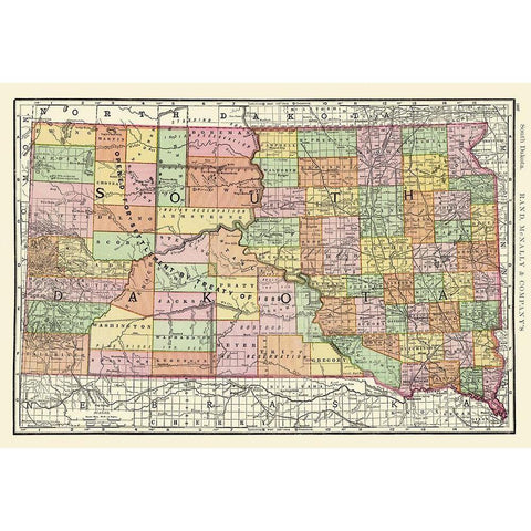 South Dakota - Rand McNally 1897 Black Modern Wood Framed Art Print by Rand McNally