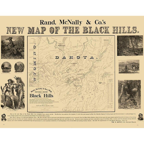 South Dakota Black Hills - Rand McNally 1877 White Modern Wood Framed Art Print by Rand McNally