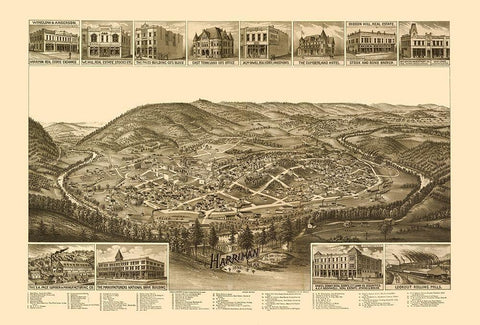 Harriman Tennessee - Burleigh 1892 Black Ornate Wood Framed Art Print with Double Matting by Burleigh