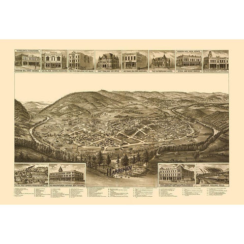 Harriman Tennessee - Burleigh 1892 Black Modern Wood Framed Art Print with Double Matting by Burleigh