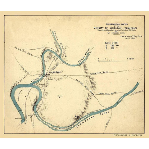 Kingston Tennessee - Michler 1863 Black Modern Wood Framed Art Print with Double Matting by Michler