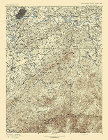 Knoxville Tennessee North Carolina Sheet White Modern Wood Framed Art Print with Double Matting by USGS