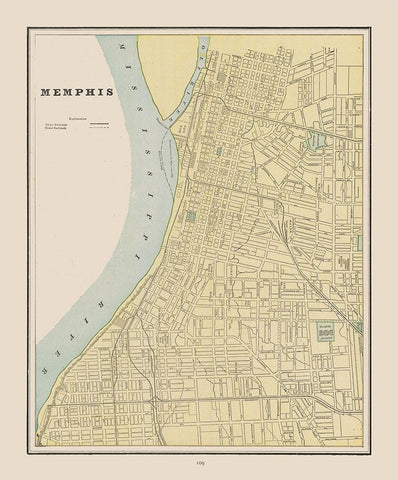 Memphis Tennessee - Cram 1892 Black Ornate Wood Framed Art Print with Double Matting by Cram
