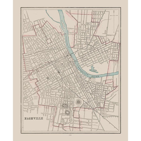 Nashville Tennessee - Cram 1892 Gold Ornate Wood Framed Art Print with Double Matting by Cram