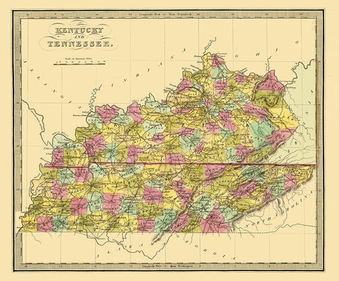 Kentucky, Tennessee - Brattleboro 1840 White Modern Wood Framed Art Print with Double Matting by Brattleboro