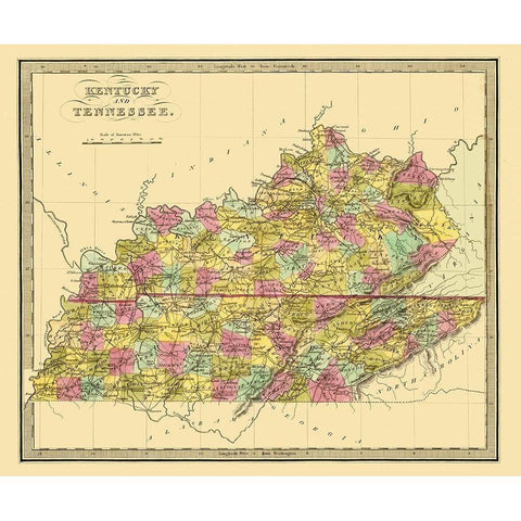 Kentucky, Tennessee - Brattleboro 1840 Black Modern Wood Framed Art Print with Double Matting by Brattleboro