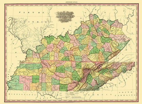 Kentucky, Tennessee, Part of Illinois - Tanner Black Ornate Wood Framed Art Print with Double Matting by Tanner