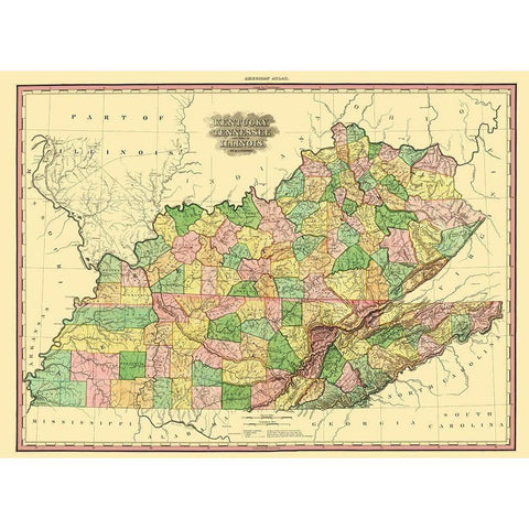 Kentucky, Tennessee, Part of Illinois - Tanner Black Modern Wood Framed Art Print with Double Matting by Tanner