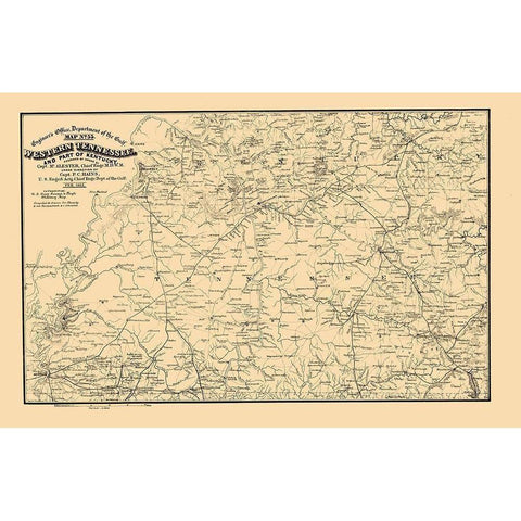 West Tennessee, Part of Kentucky 1865 Gold Ornate Wood Framed Art Print with Double Matting by von Reizenstein