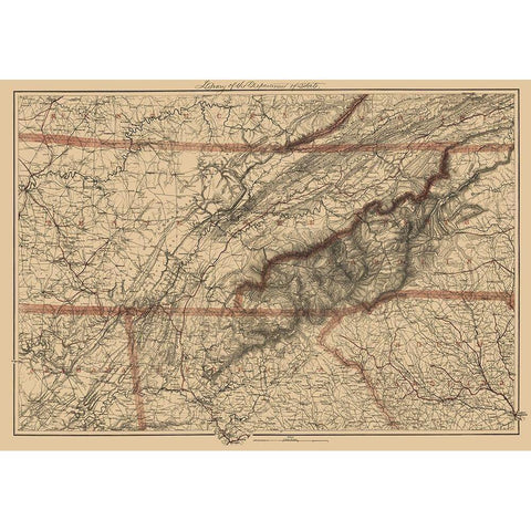 Eastern Tennessee, Parts of Adjoining States 1865 Gold Ornate Wood Framed Art Print with Double Matting by Krebs