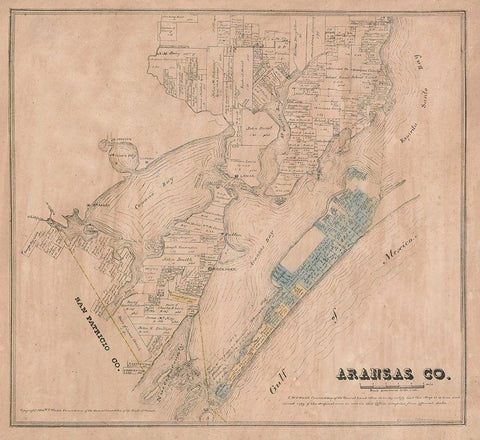 Aransas County Texas - Walsh 1880 Black Ornate Wood Framed Art Print with Double Matting by Walsh