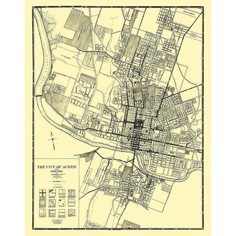 Austin, Suburbs Texas - Penick 1925 Gold Ornate Wood Framed Art Print with Double Matting by Penick