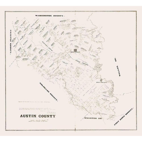 Austin County Texas - Walsh 1879 Gold Ornate Wood Framed Art Print with Double Matting by Walsh