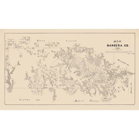 Bandera County Texas - Walsh 1879 Gold Ornate Wood Framed Art Print with Double Matting by Walsh