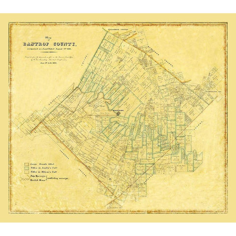 Bastrop County Texas - 1861 Gold Ornate Wood Framed Art Print with Double Matting by Unknown