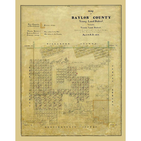Baylor County Texas - Rosenberg 1859 Gold Ornate Wood Framed Art Print with Double Matting by Rosenberg