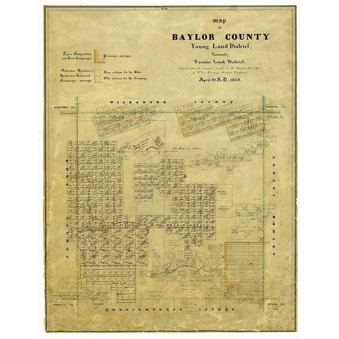 Baylor County Texas - Walsh 1859 Black Modern Wood Framed Art Print with Double Matting by Rosenberg
