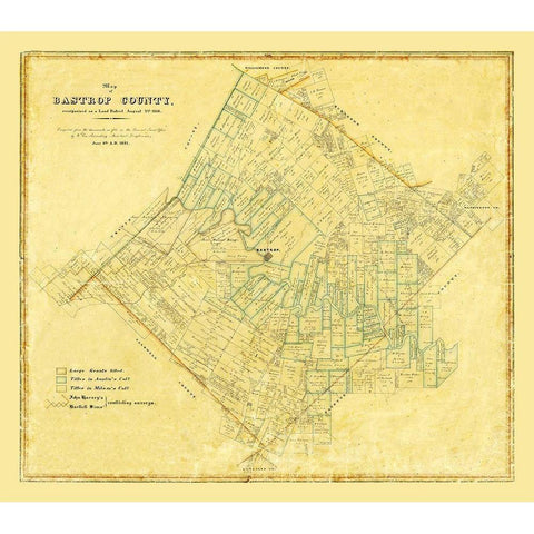 Bastrop County Texas - Rosenberg 1861 Gold Ornate Wood Framed Art Print with Double Matting by Rosenberg