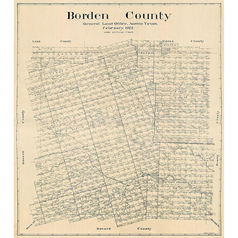 Borden County Texas - Hedick 1922 Gold Ornate Wood Framed Art Print with Double Matting by Hedick