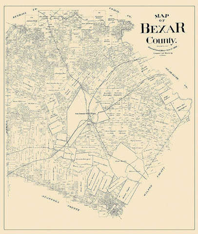 Bexar Texas Landowner - Rowe 1896 Black Ornate Wood Framed Art Print with Double Matting by Rowe