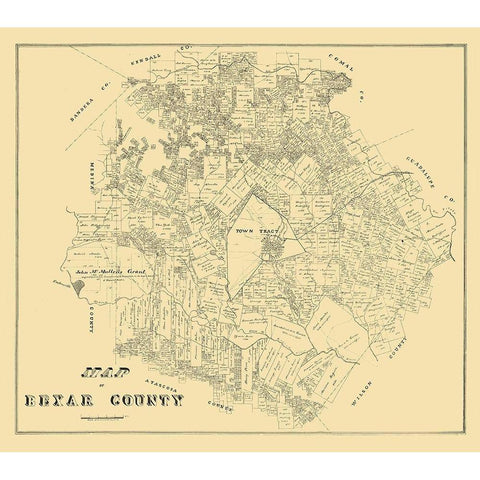 Bexar County Texas - 1879 Black Modern Wood Framed Art Print with Double Matting by Unknown