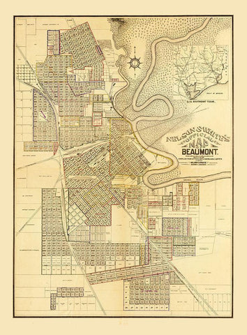 Beaumont Texas - White 1902 Black Ornate Wood Framed Art Print with Double Matting by White