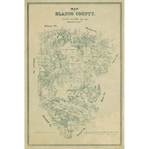 Blanco County Texas - Walsh 1880 White Modern Wood Framed Art Print by Walsh