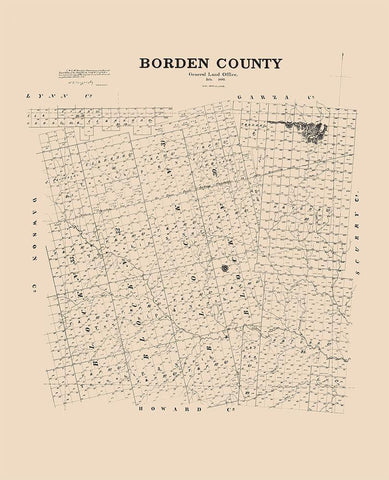 Borden County Texas - 1892 Black Ornate Wood Framed Art Print with Double Matting by Unknown