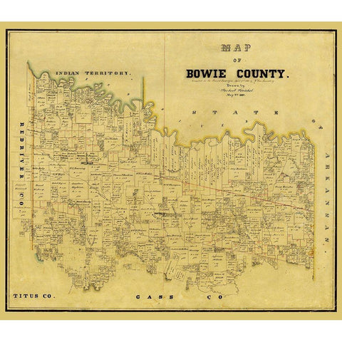 Bowie County Texas - Rosenberg 1860 Black Modern Wood Framed Art Print with Double Matting by Rosenberg