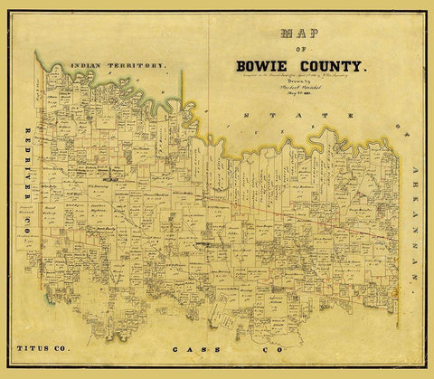 Bowie County Texas - Rosenberg 1860 Black Ornate Wood Framed Art Print with Double Matting by Rosenberg