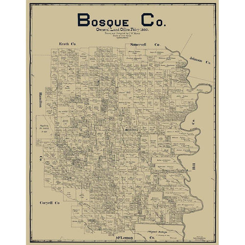 Bosque County Texas - Maxcy 1890 Black Modern Wood Framed Art Print with Double Matting by Maxcy