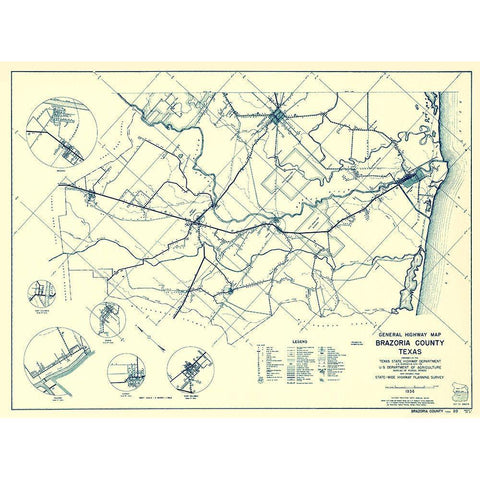 Brazoria Texas Highway - Highway Dept 1936 Gold Ornate Wood Framed Art Print with Double Matting by Highway Dept