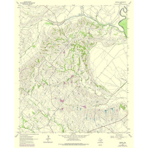 Bristol Texas Quad - USGS 1962 Gold Ornate Wood Framed Art Print with Double Matting by USGS