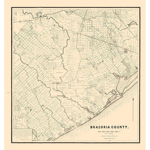 Brazoria County Texas - 1877 Gold Ornate Wood Framed Art Print with Double Matting by Unknown