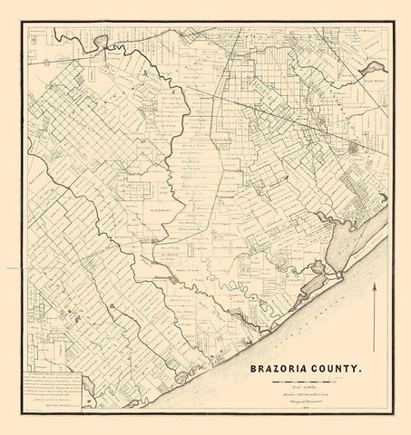Brazoria County Texas - 1877 Black Ornate Wood Framed Art Print with Double Matting by Unknown