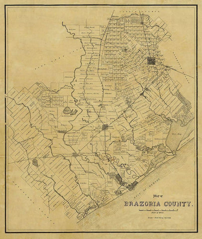Brazoria County Texas - 1918 Black Ornate Wood Framed Art Print with Double Matting by Unknown