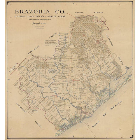 Brazoria County Texas - 1947 White Modern Wood Framed Art Print by Unknown