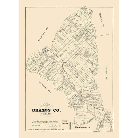 Brazos County Texas - Walsh 1879 Black Modern Wood Framed Art Print with Double Matting by Walsh