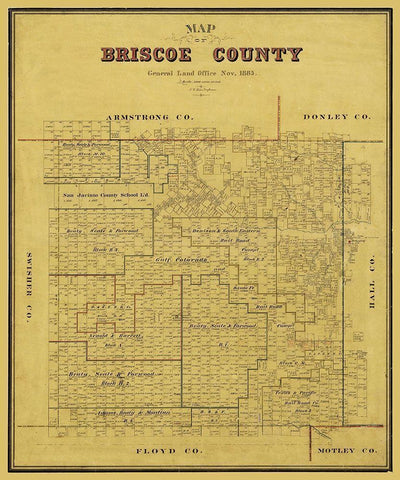 Briscoe County Texas - Blau 1885 Black Ornate Wood Framed Art Print with Double Matting by Blau