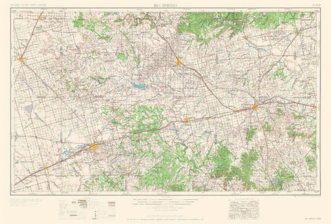 Big Spring Howard County Texas Quad - USGS 1954 Black Ornate Wood Framed Art Print with Double Matting by USGS