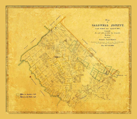 Caldwell County Texas - Rosenberg 1861 White Modern Wood Framed Art Print with Double Matting by Rosenberg