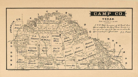 Camp County Texas - Walsh 1879 Black Ornate Wood Framed Art Print with Double Matting by Walsh