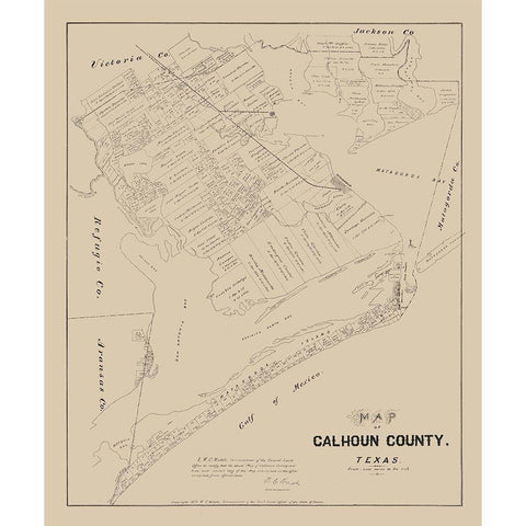 Calhoun County Texas - Walsh 1879 Black Modern Wood Framed Art Print with Double Matting by Walsh