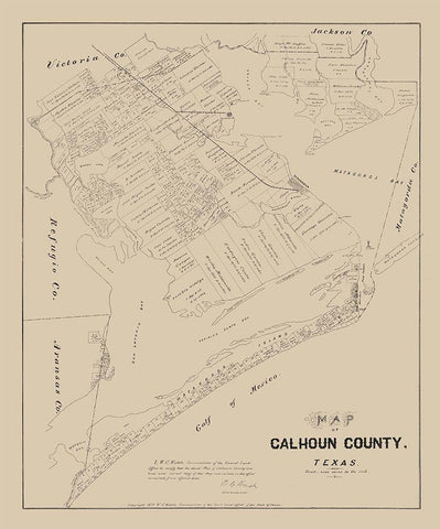Calhoun County Texas - Walsh 1879 Black Ornate Wood Framed Art Print with Double Matting by Walsh
