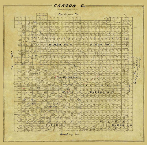 Carson County Texas - 1878 Black Ornate Wood Framed Art Print with Double Matting by Unknown