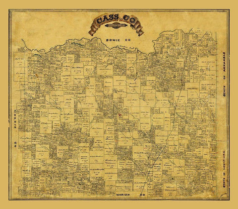 Cass County Texas - 1884 Black Ornate Wood Framed Art Print with Double Matting by Unknown