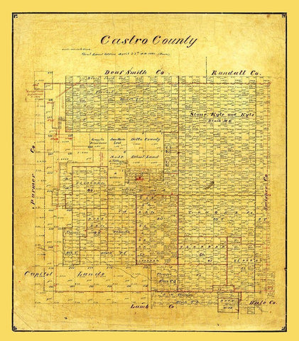 Castro County Texas - Pressler 1891 Black Ornate Wood Framed Art Print with Double Matting by Unknown
