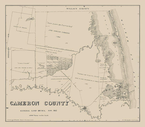 Cameron County Texas - Giles 1913 Black Ornate Wood Framed Art Print with Double Matting by Giles