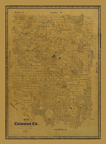 Coleman County Texas - Clark 1895 Black Ornate Wood Framed Art Print with Double Matting by Clark
